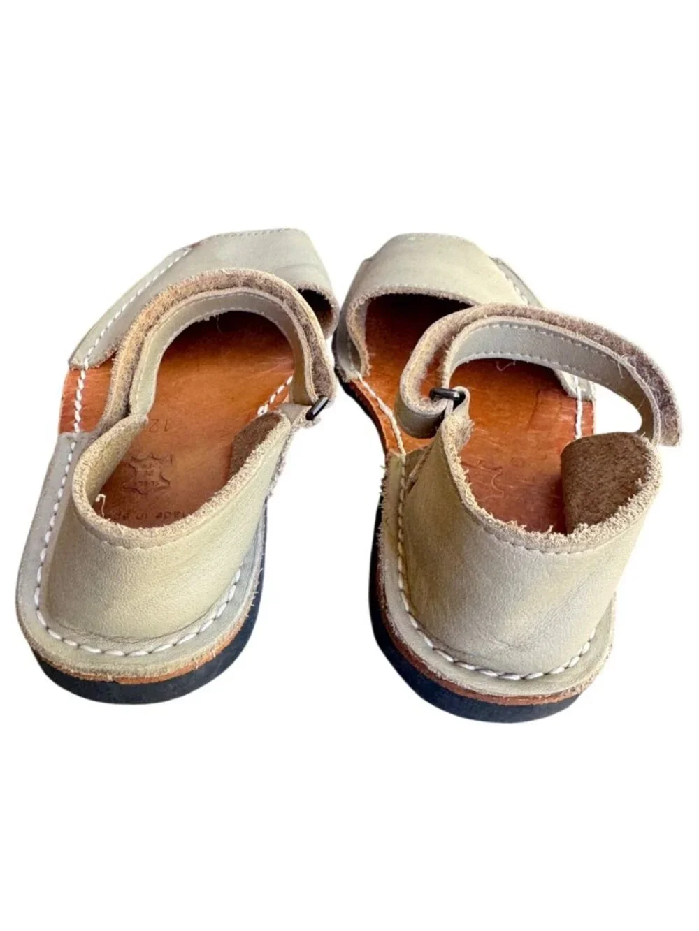 Pons Avarca Kids Leather Sandals Size EU 30 US 12 Beige Hook Loop Spain Shoes